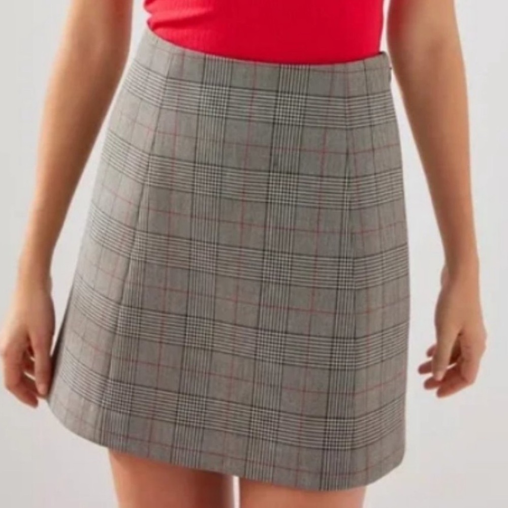 Babaton Hopper Plaid/Houndstooth High Rise A-Line Mini Skirt Gray Women's Size 0